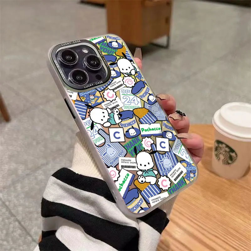 Cartoon Pochacco Hot Sanrios Funny Phone Case for OPPO Reno 5 6 7 7Z 8 8T 10 Pro Plus 4G 5G Matte Aurora Laser Cover image 6