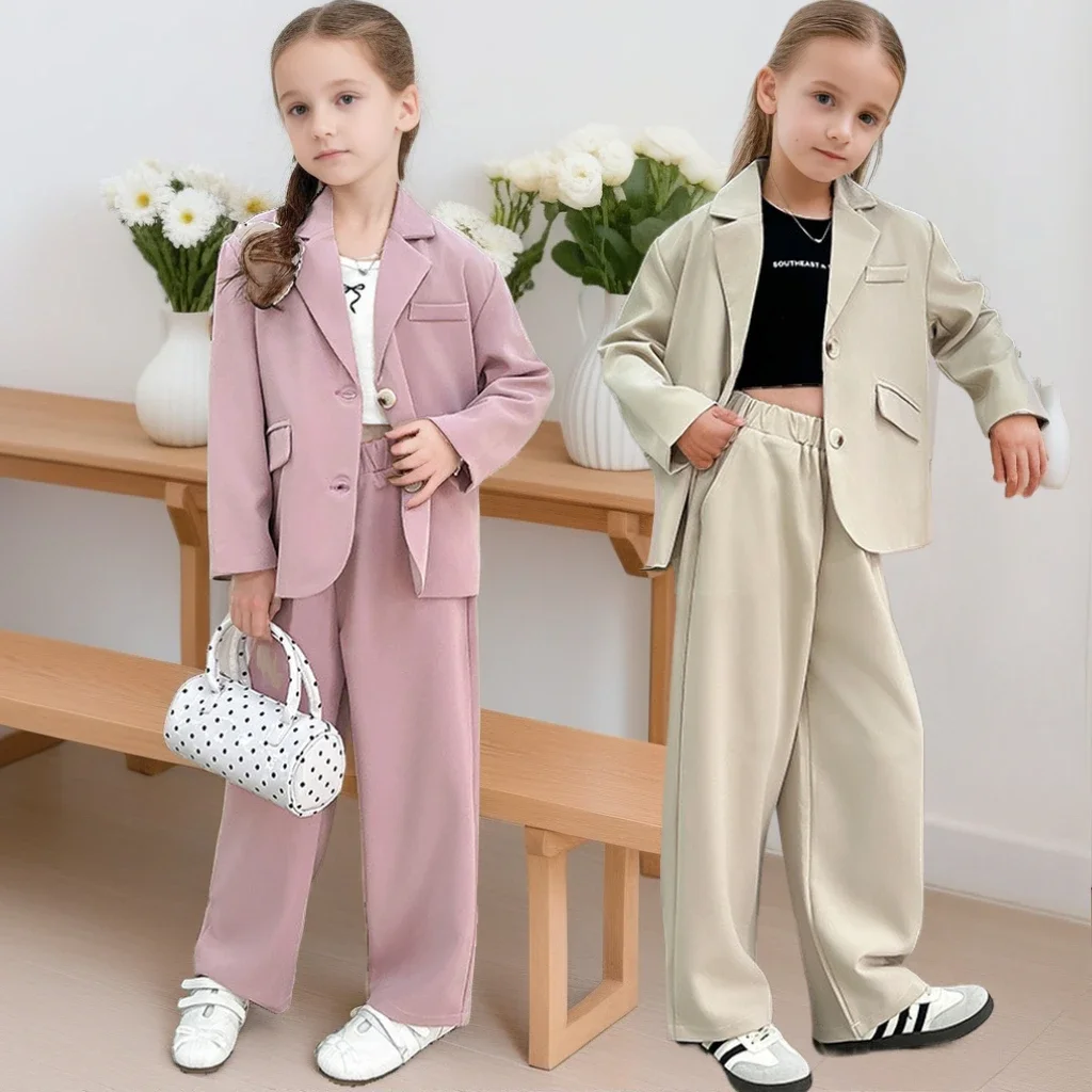 

Girls Suit Pink Elegant Formal Occasions Kids Performances Costumes 2 To 14 Y School Teenage Casual Outfits Children Blazers Set
