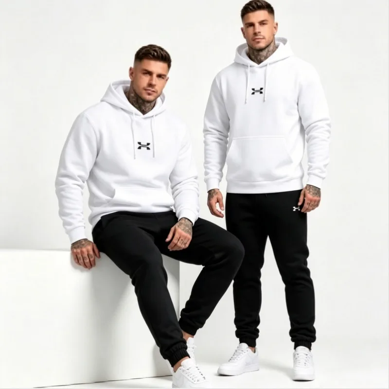 

2026 New Men Hoodie Tracksuit 2 Piece Set Casual Streetwear Gym Fitness Running Jogging Sportswear Jogger Pants