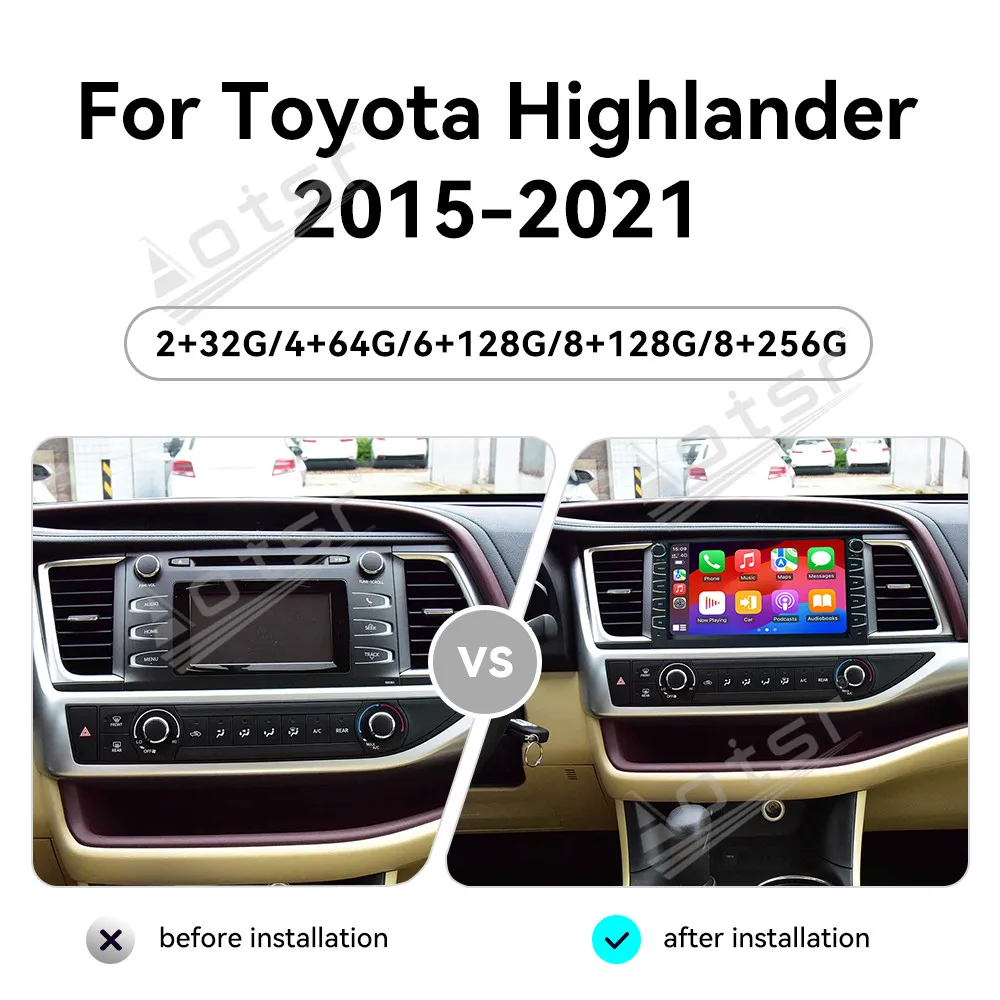 10.1'' Android 14 For Toyota Highlander 2015-2021 Car Radio Car GPS Navigation CarPlay Touch Screen Head Unit Multimedia Player