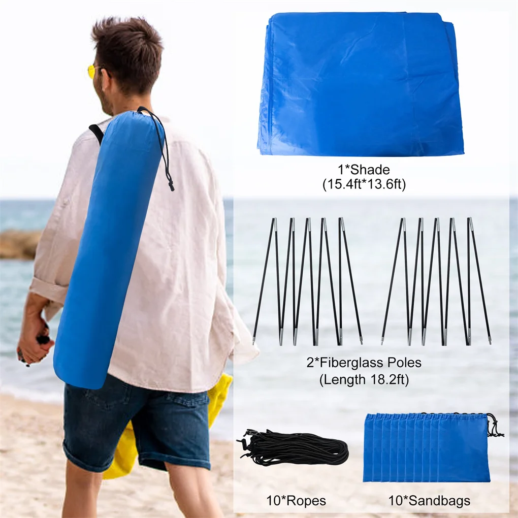 Extra-large camping beach tent suitable for 4-8 people, UV protection, comes with ground spikes and rope accessories