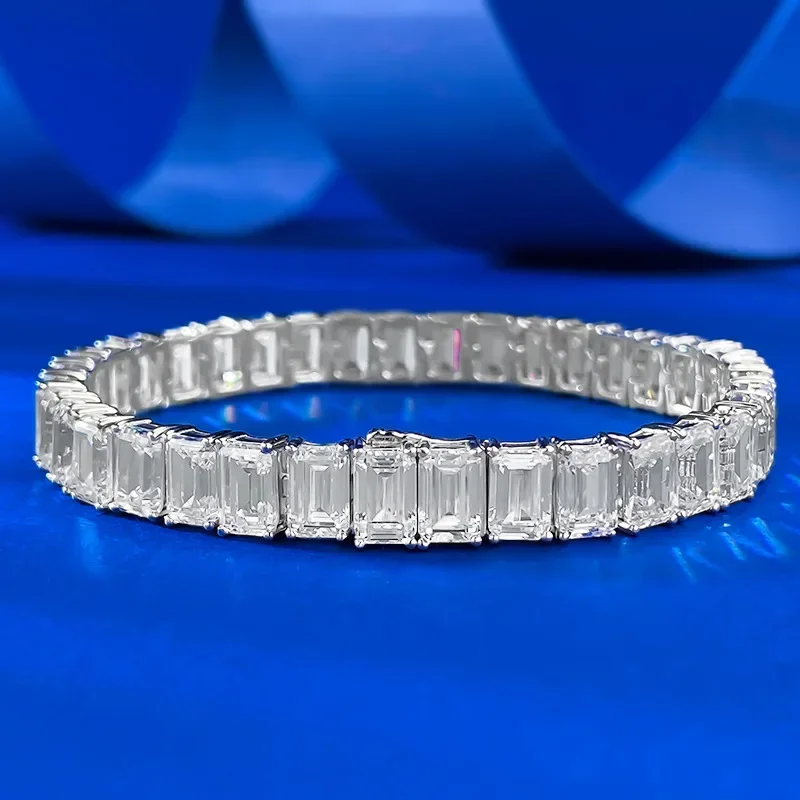 Tennis Emerald Cut Lab Diamond Bangle Bracelet 100% Real 925 Sterling silver Wedding Bracelets For Women Engagement Jewelry