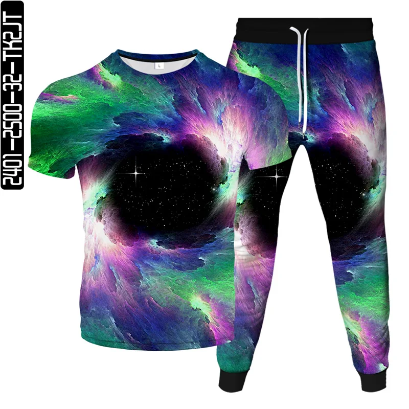 Men Tracksuit Women T Shirt Trousers Two Piece Sets Colorful Harajuku Galaxy Hamburger Planet 3D Print Homme Clothing Suit S-6XL