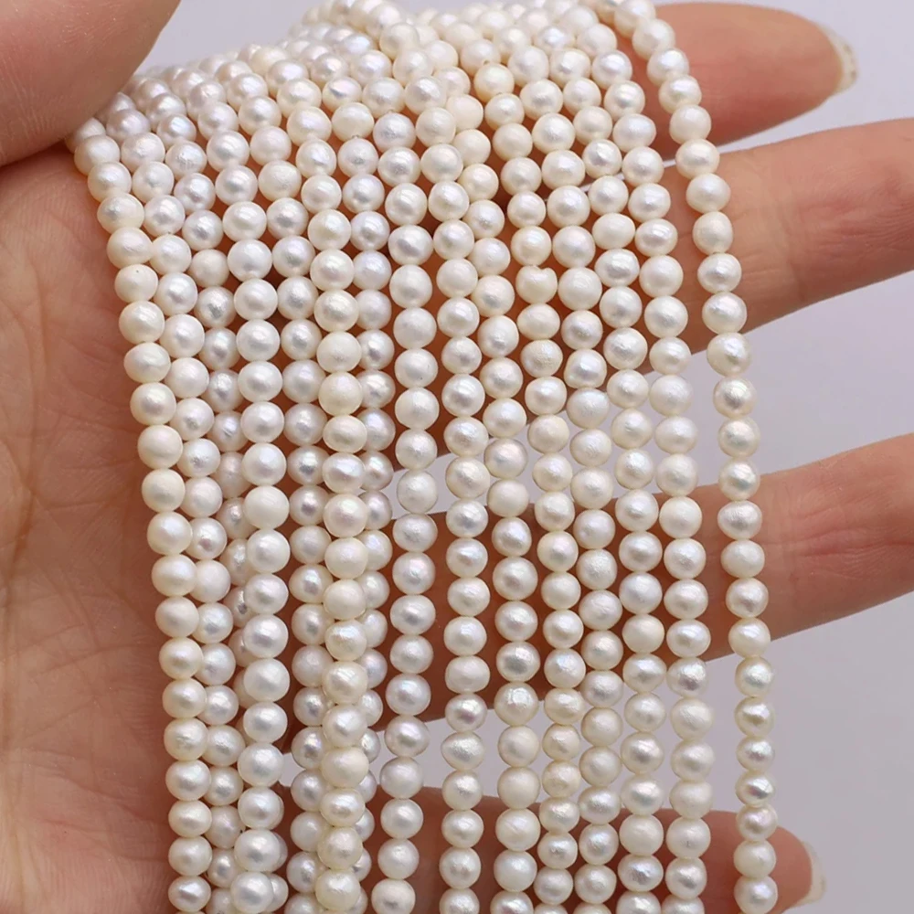 3-4mm Round Natural Freshwater Pearl White Nucleated Pearls Spacer Beads for Jewelry Making DIY Necklace Bracelet Accessories