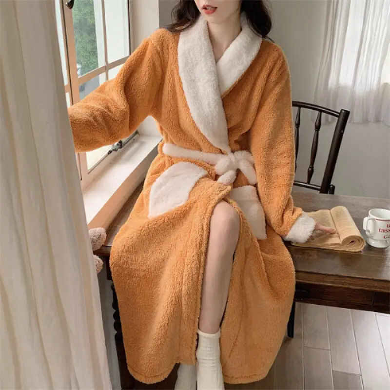 

Women's robe bathrobe long style homewear Pajamas Spring Autumn Winter female plush Hotel style Thickened Homeclothes Loungewear