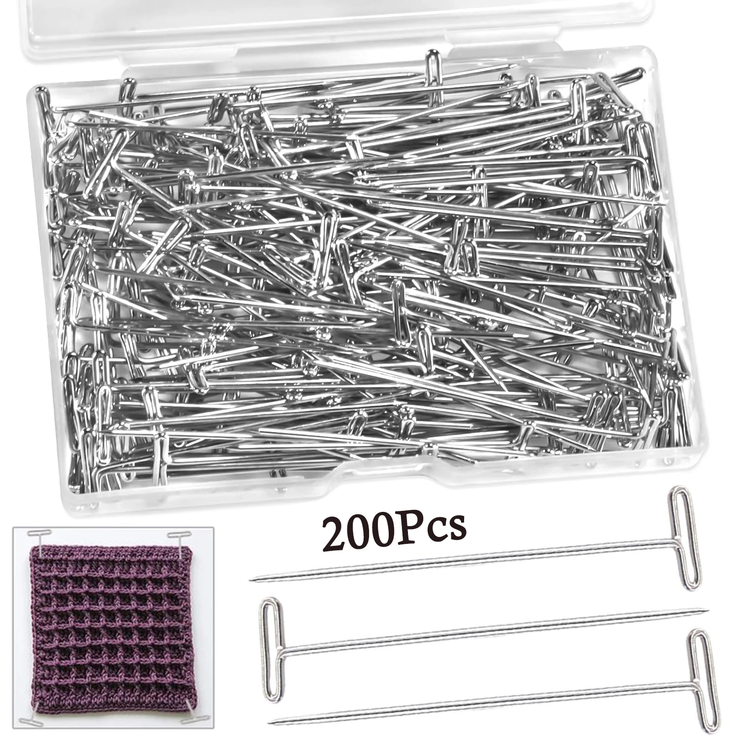 

200 Pcs T Pins 2 Inch Wig Pins for Blocking Knitting & Crochet T-Shaped Sewing Pin for Wigs Jewelry Making Modelling Quilting