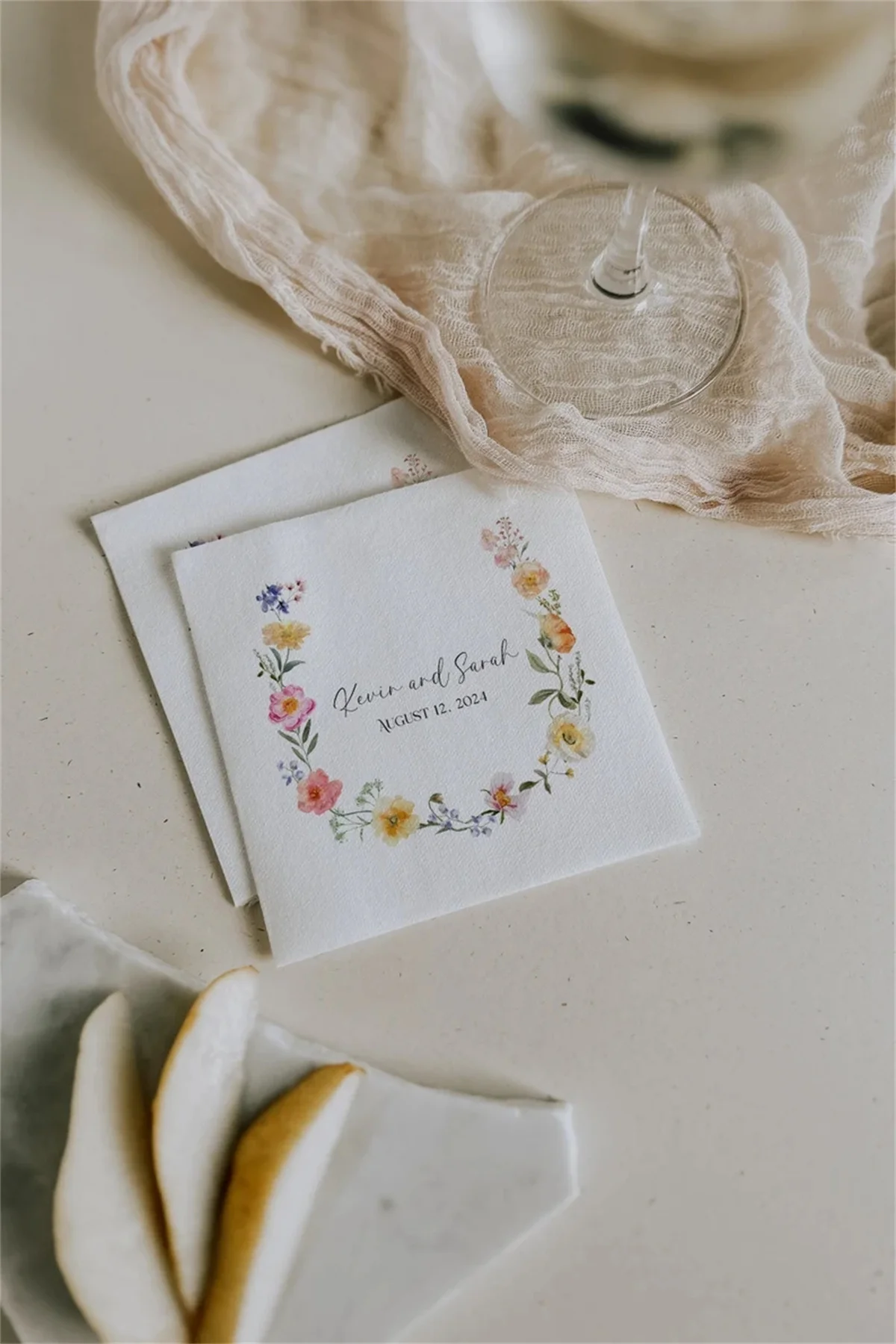 50 PCS CUSTOM Engagement Party Wildflower Napkins | Personalized Floral Anniversary Party Napkin | Bright Wildflower Cocktail Na