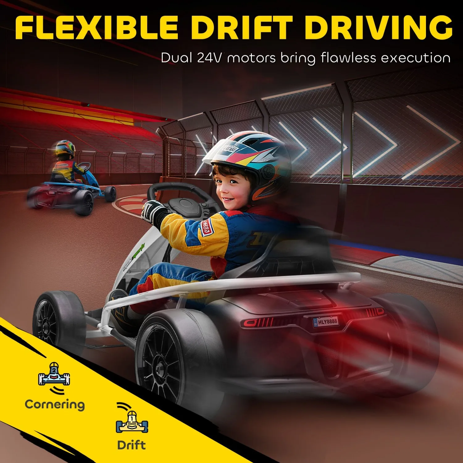 Go Kart eléctrico Aosom de 24 V para Go Kart de carreras Drift-On con 2 velocidades, para niños y niñas de 8 a 12 años, blanco