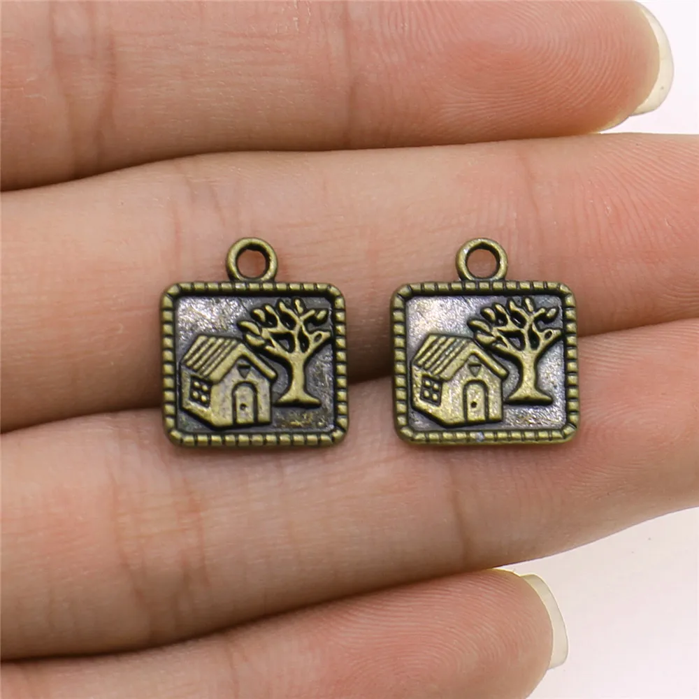 10pcs/lot Tree House Charms Pendant DIY Metal Jewelry Making Antique Bronze Color 14x16mm