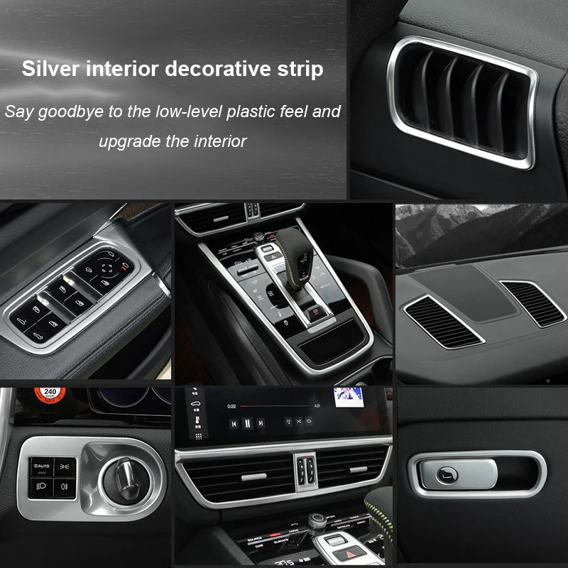 Dla Porsche Cayenne 2018 2019 2020 2021 2022 2023 2024 Coupe Car Silver Dashboard Steering Wheel Panel Interior Decoration Frame