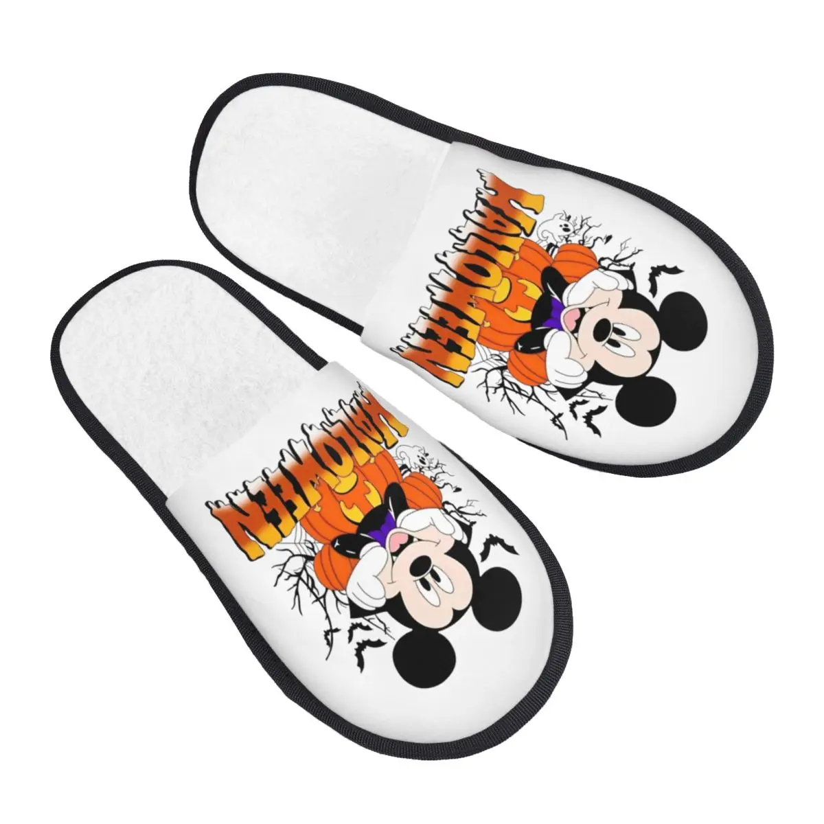 Disney Mickey Mouse Halloween Winter Cotton Slippers Bedroom Cozy Household Fur Slippers Slides Non-slip