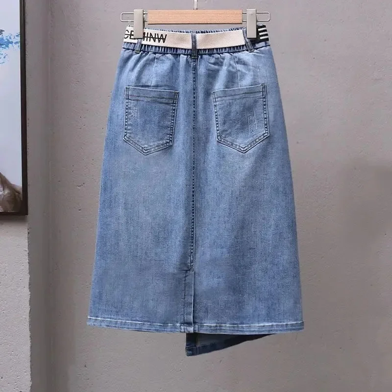 2024 Spring Summer New Irregular Denim Skirt Women Elastic Waist Joker A-line Buttocks Wrapped Skirts For Ladies Casual Skirt