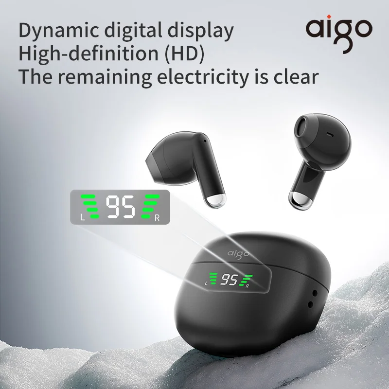 Aigo TQ15 Wireless Earphone Digital Display 180mah Battery Life Half In-Ear Design 13mm Dynamics HD Call Bluetooth 5.4 Headphone