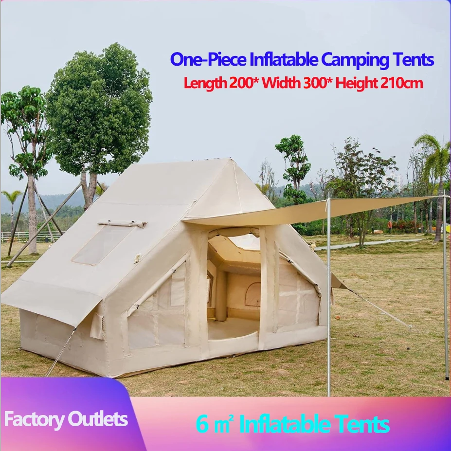 Inflatable Pole Tent New 6㎡ Tent with Canopy Set for Parent-child Outdoor House Rainproof One Bedroom No Setup Camping Flysheet