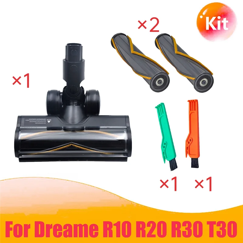 AT28-Soft Roller Brush Head For Dreame R10 R20 R30 T30 With LED Dust Light & 2Pcs Of Roller Brushes