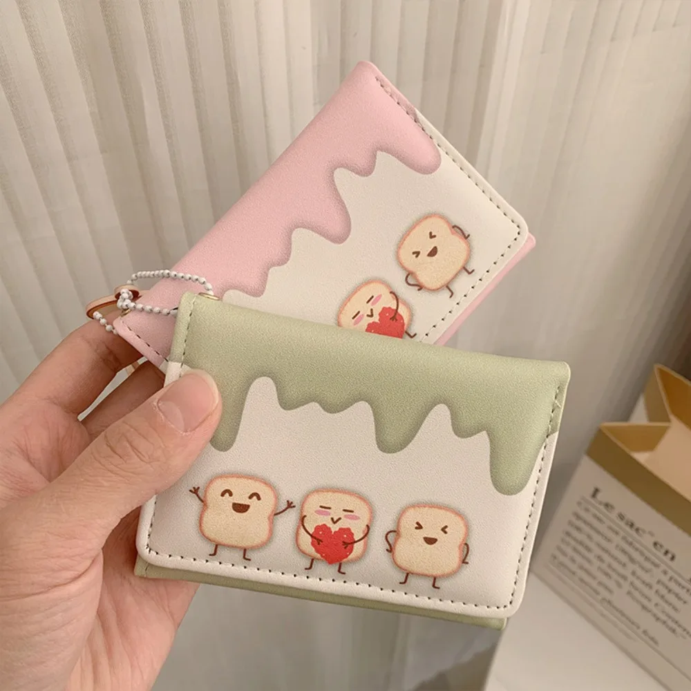 Modna krótka składana torba na karty PU Cartoon Candy Color Trifold Wallet Solid Color Causal Card Holder Daily