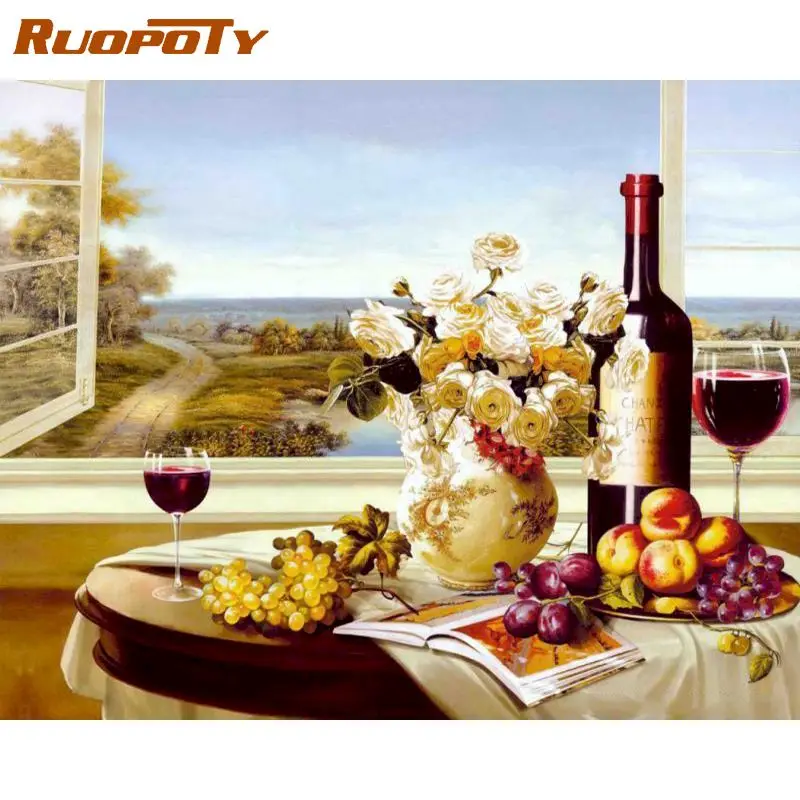 

RUOPOTY 40x50cm Framed Picnic DIY Painting By Numbers Landscape Modern Wall Art Decor Acrylic Calligraphy Painting For Home Art