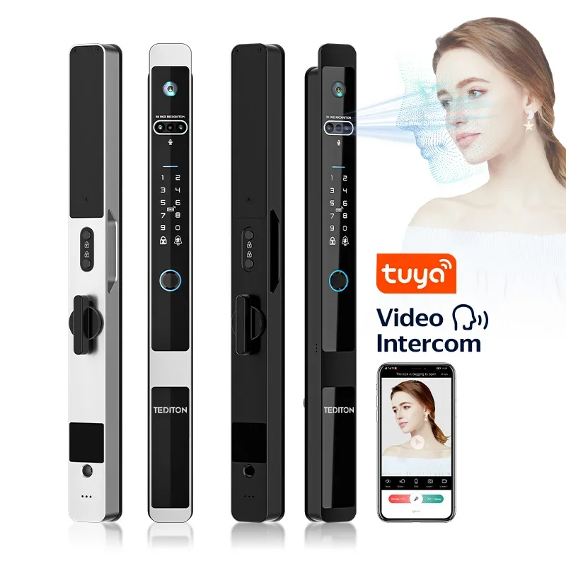 Tuya Security Glass Sliding Door Lock Electronic Fingerprint Face Recognition Smart Door Lock With Doorbell