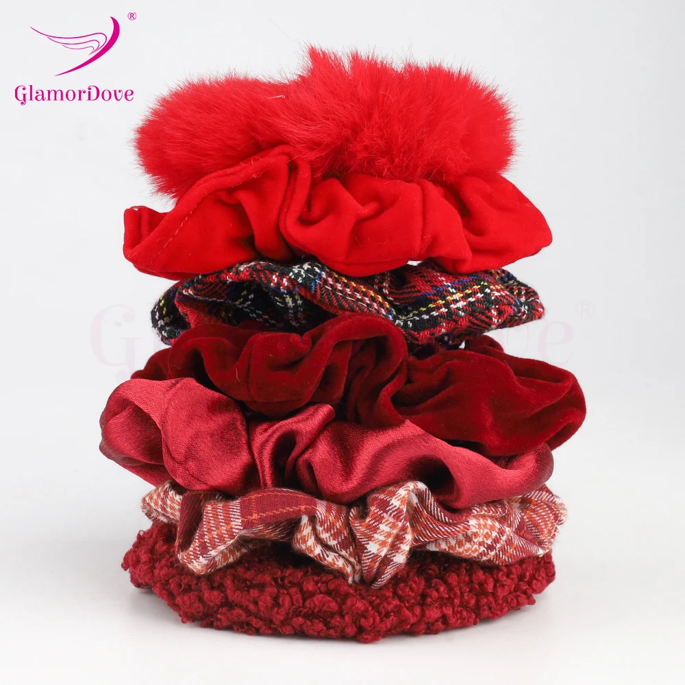 7 Piece Hair Scrunchie Set Satin Velvet Cotton Fluffy Scrunchies Jumbo Soft Elastic Hair Tie Hair Accessories For All Hair Types