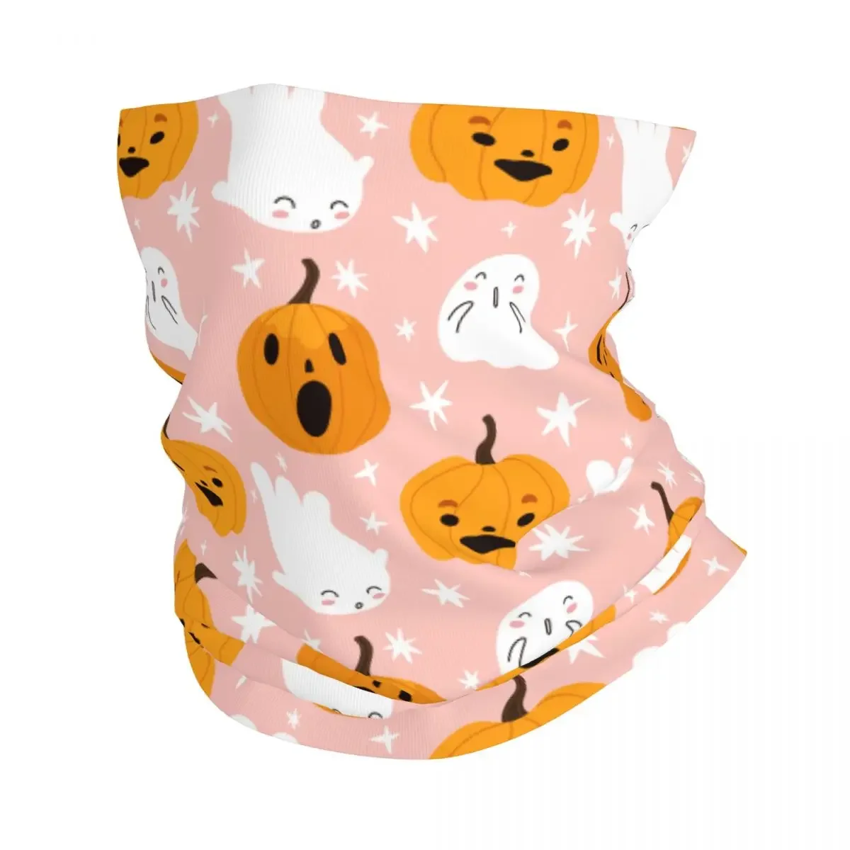 Cute Halloween Cartoon Ghost Pumpkins Bandana Neck Cover Printed Pink Gaiter Magic Scarf Outdoor Headwear Running Adult Washable