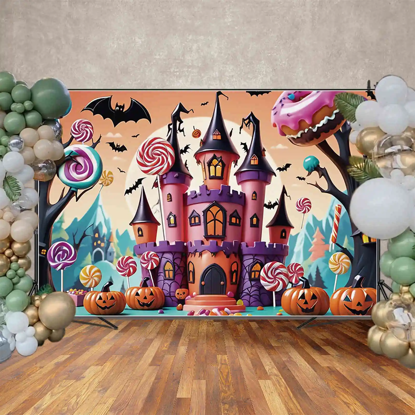 MOON.QG-Contexto de Halloween, Pumpkin Candy Castle Fundo, Estúdio de Fotografia, Festa Infantil, Decoração da Casa, Back Drop Props
