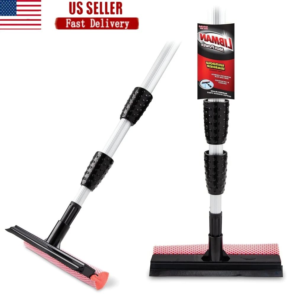

8 Foot Telescopic Window Washer Squeegee with Extendable Handle Synthetic Sponge Rubber Blade Streak Free Cleaning Multi Surface