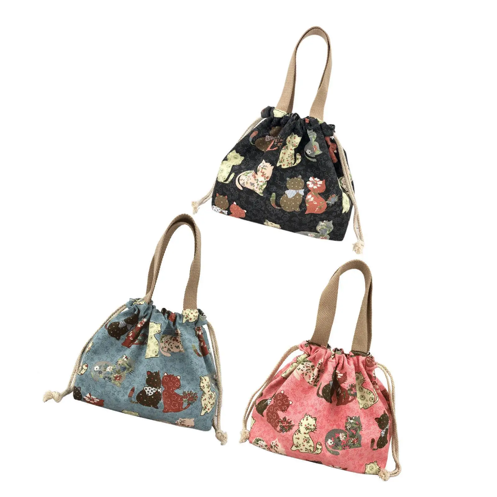 Canvas Drawstring Lunch Box, Small Cute Lunch Box with Drawstring, Reusable