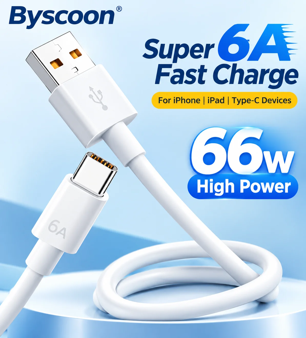 66W 6A Super Fast Charging Cable USB A to Type C Cable High Speed Charging Data Cable For iPhone iPad Huawei Samsung Xiaomi