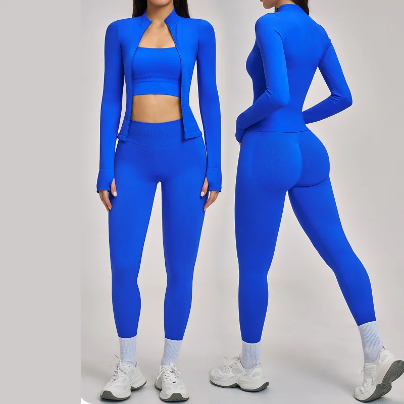 

Набор для йоги из 3 предметов: женский бесшовный комплект для йоги с воротником-стойкой на молнии, облегающая спортивная одежда для фитнеса, высокоэластичные комплекты для бега и занятий спортом