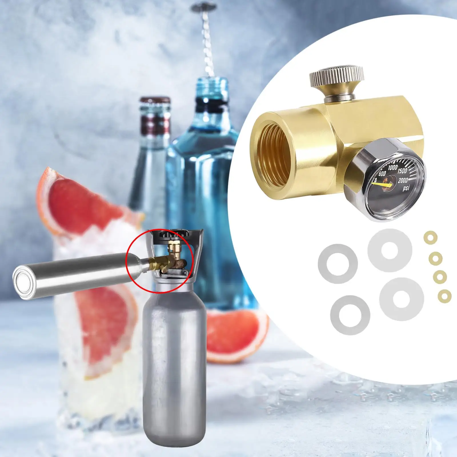 

Бутылка с газировкой, цилиндр с газировкой, адаптер для заправки CO2, адаптер CO2, аксессуар для приготовления соды с манометром 2000PSI, аксессуары