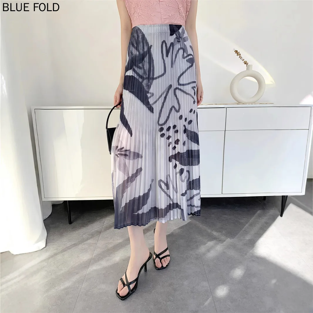 MIYAKE PLEATS Women's Summer 2025 Digital Print Pleated Skirt Comfortable Casual Pleated Faldas Ropa De Mujer