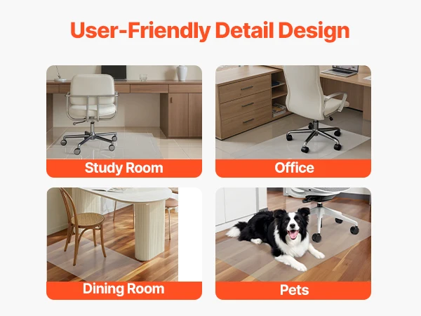 VEVOR Chair Mat Plastic Floor Protector Rug with Studded Non-Slip & Easy to Clean Smooth Glide Under Desk Rug for Home Office
