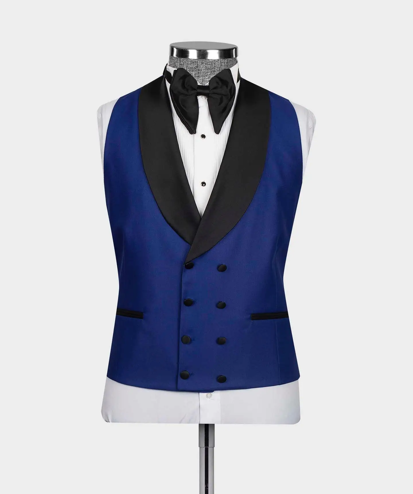 

8-Button 1pcs Blue Men'S Waistcoat Suit Vest Double Breasted Black Shawl Collar Oversize Customization Wedding Party Wear