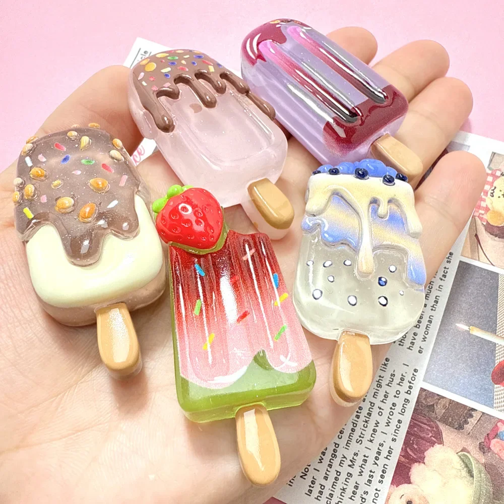 Resin Glow In Dark Transparent Popsicle Cabochons for DIY Craft, Flatback Charms Decoration, Miniature Dollhouse Embellishment