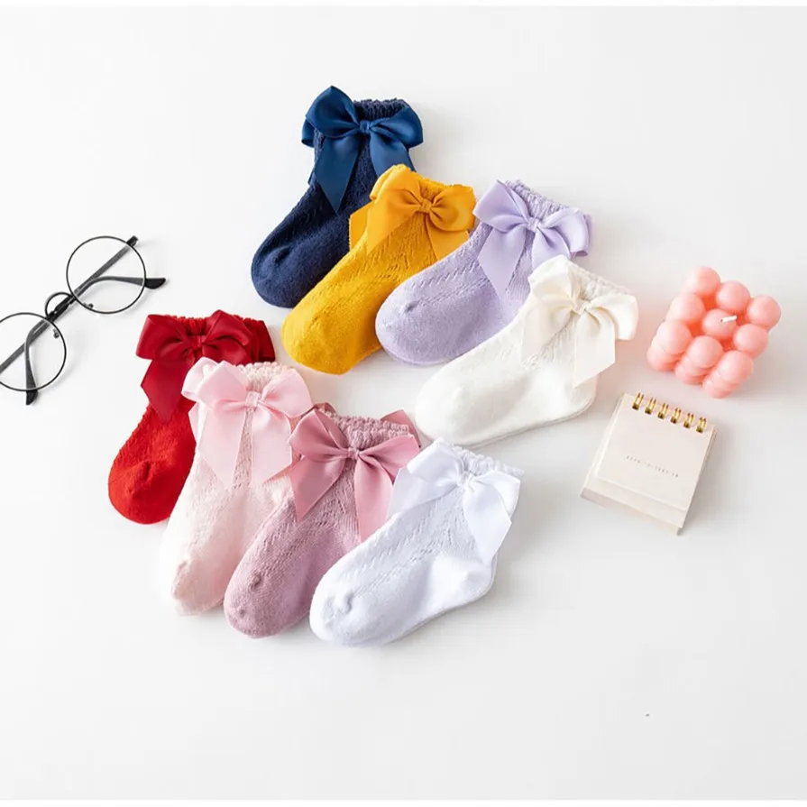 

New Baby Spring Autumn Socks For Girls Knitted Ankle Short Socks Breathable Comfortable Soft Cute Frilly Bow Tie