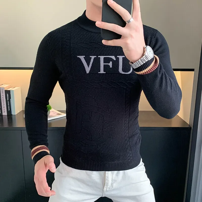 

Brand Knitted Sweater Men's Long Sleeve Casual Business Sweaters Slim Fit Round Necked Knitwear Pullover Bottoming Shirt