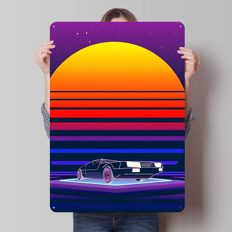 Retro Futuristic Car Tin Plaque Poster Customized Wall Art Retro Vintage Metal Signs for Room Decoration Home Decor Items Garden