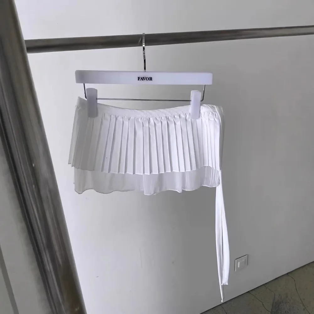 Roupas de camada de hip-hop saia plissada camisa extensor malha babados borda cintura y2k doce rendas até lenço de quadril