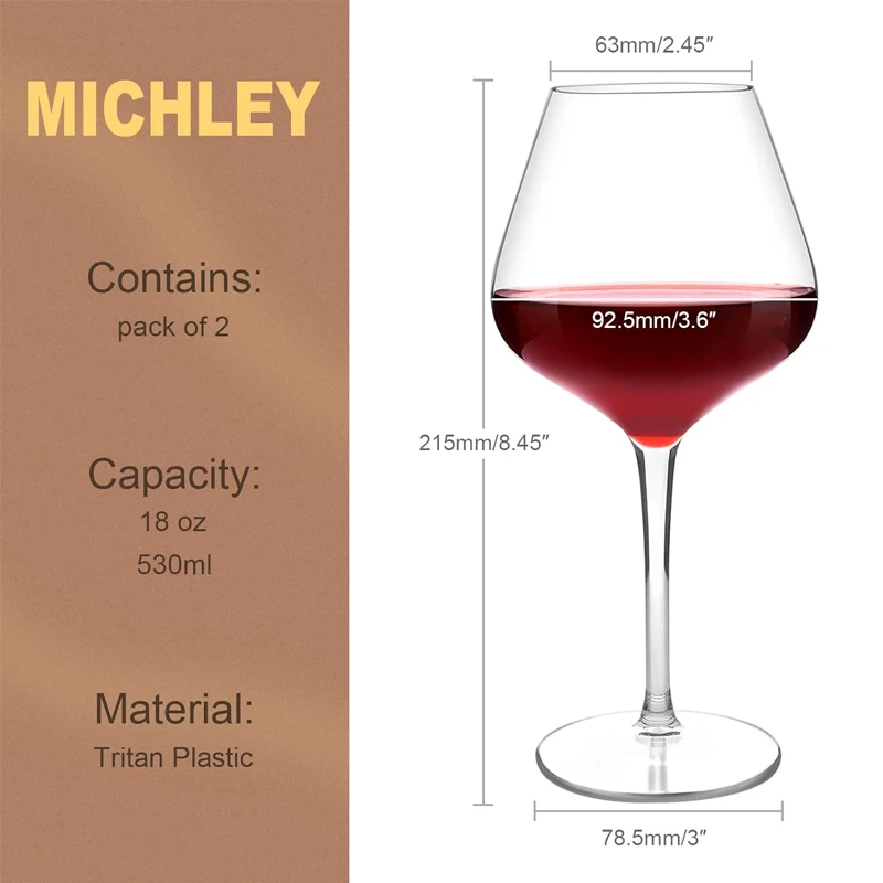 MICHLEY 2/4/6PCS Set Tritan Plastic Wine Glass Unbreakable Transparent Red Wine Juice Drink Big Wine Glass Suitable For Wedding