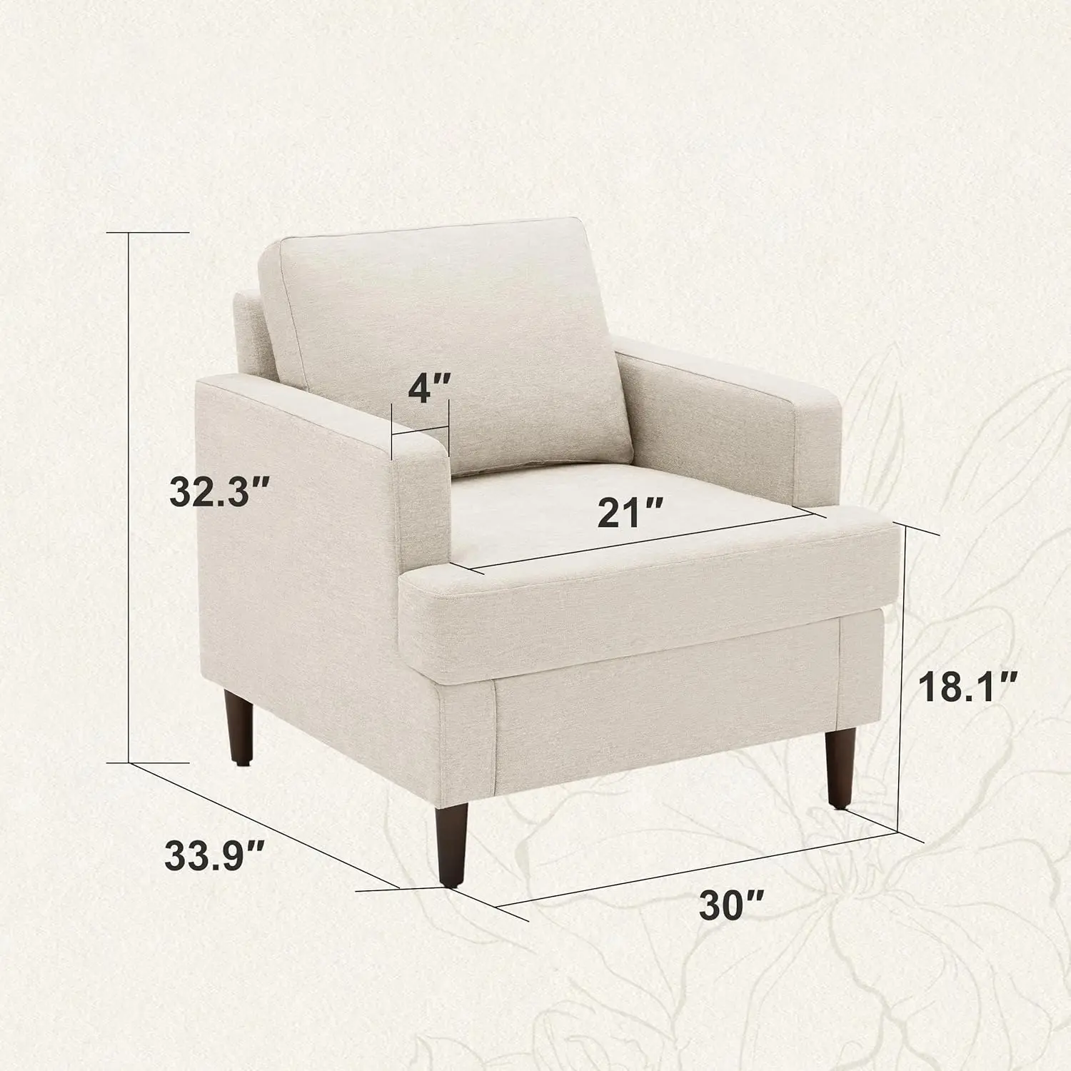 Mid-Century Accent  Linen Fabric Armchair for Living  Upholstered Reading Accent Chairs for  Sofa Chair with Wood Legs