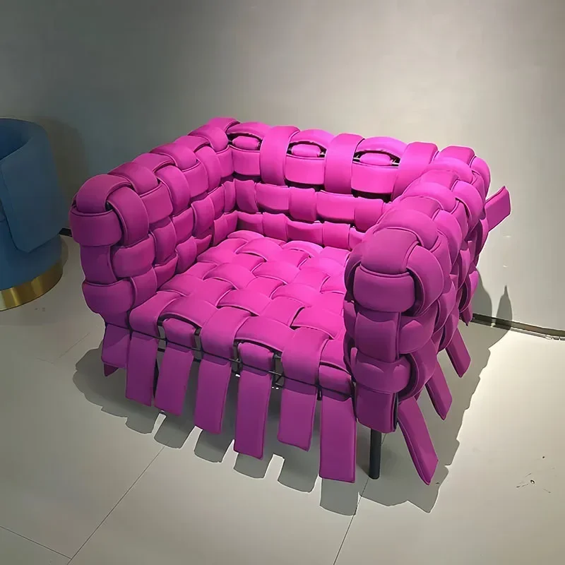 Special-shaped single backrest sofa, spicy strip woven leisure chair, living room home photography art chair