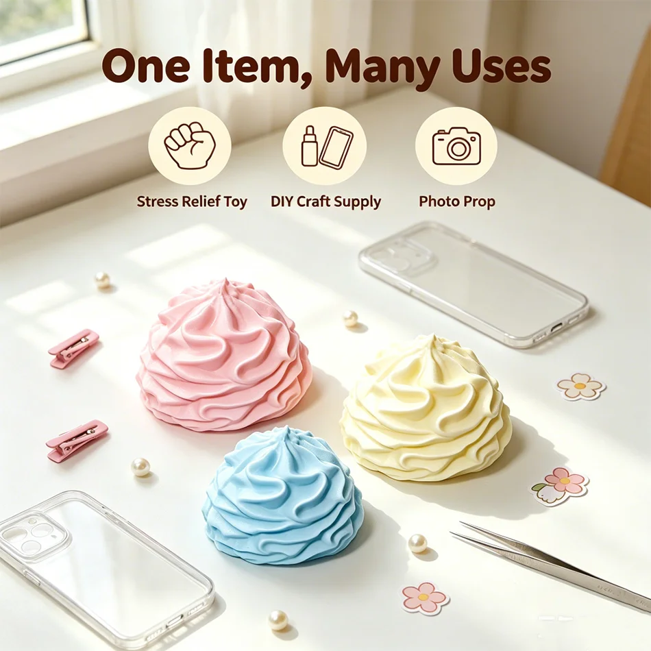 3PCS Cream Swirl Squishy Slow Rising Imitation Whipped Cream ASMR Fidget Toy Soft Squeeze Stress Relief Decompression Gift