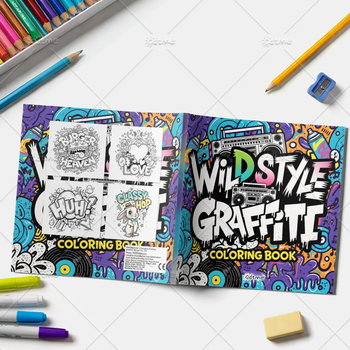Wild Style Graffiti Coloring Book for Adult Featuring Old Woman Portrait DIY Painting Drawing Book for Relaxation and Anxiety image 4
