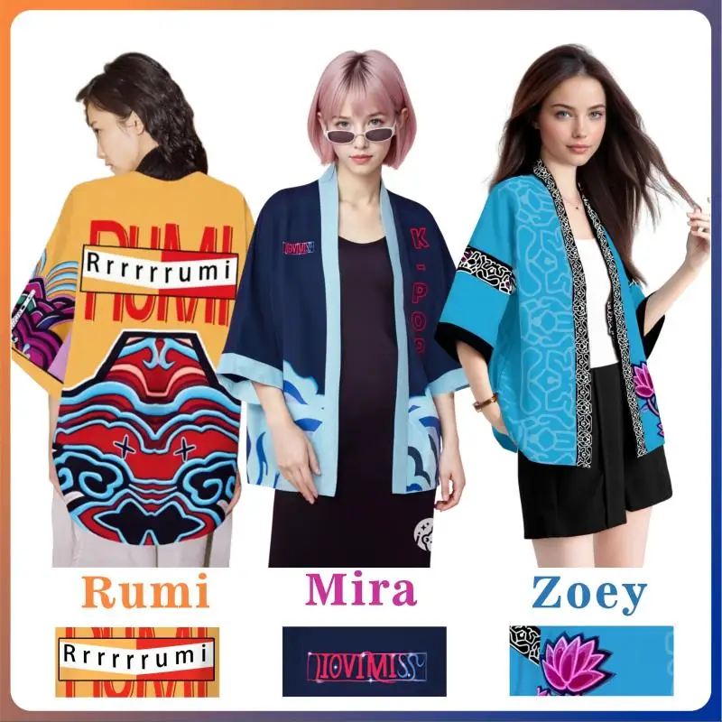 أزياء جديدة لعام 2025 أزياء رومي ميرا شيطان التأثيرية للنساء للهالوين K-Pop Zoey Hunters سترة مطبوعة بنمط فريد معطف كيمونو