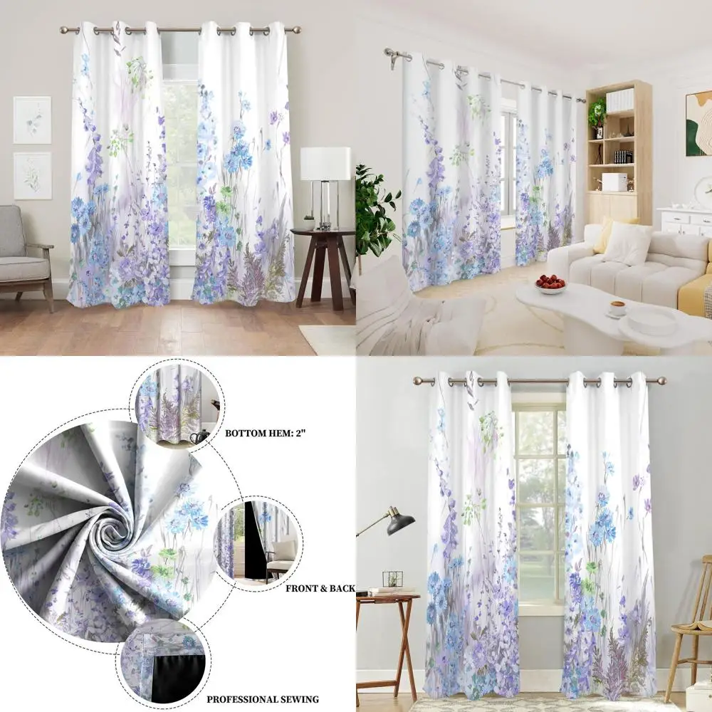 

84 Long Pastel Floral Thermal Insulated Curtains, 2-Panel Set for Bedroom & Living Room