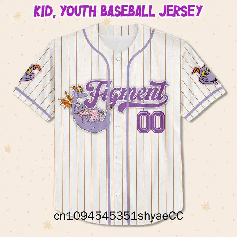 Custom Disney Figment Little Spark Simple Stripe, Custom Kids, Youth, Adult Disney Baseball Jersey Sports Outfits Cute Gifts For