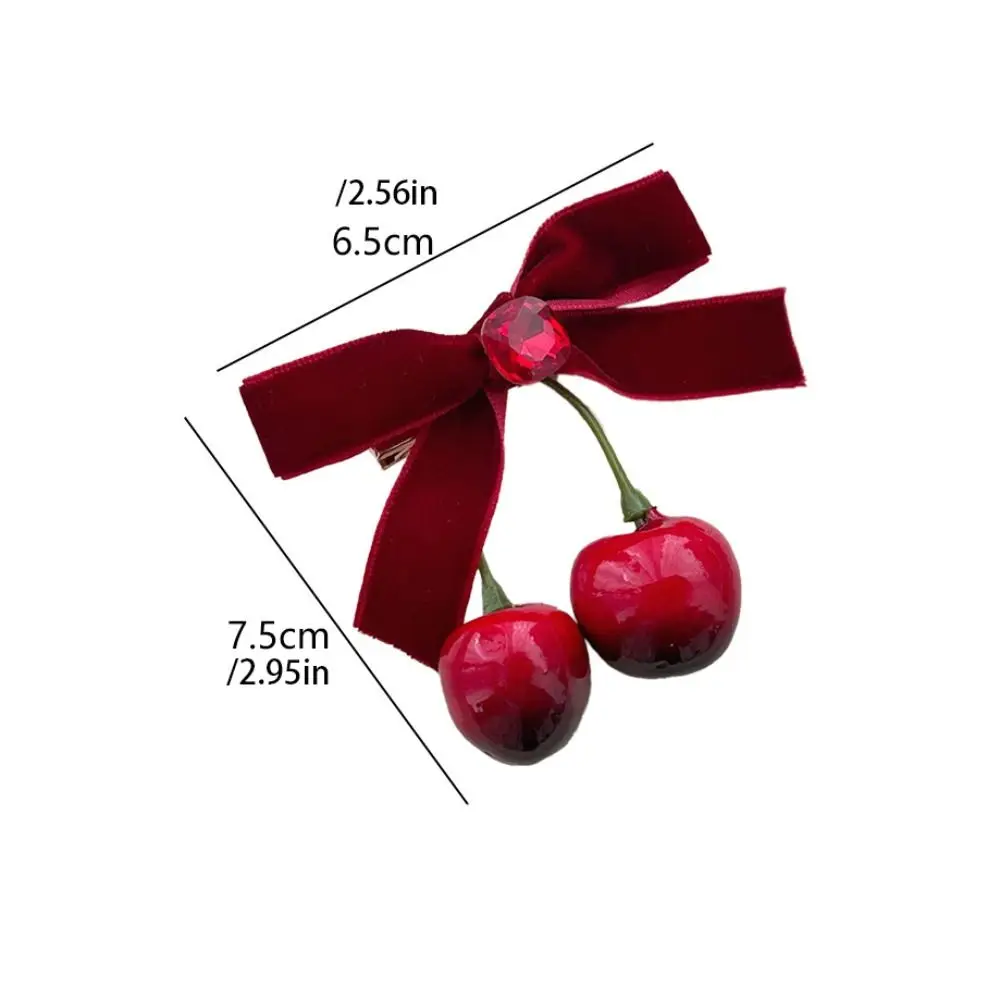 Red Velvet Cherry Hairpin Retro Side Clip Cloth Velvet Bow Hair Clip Korean Style Headwear Barrettes Girl