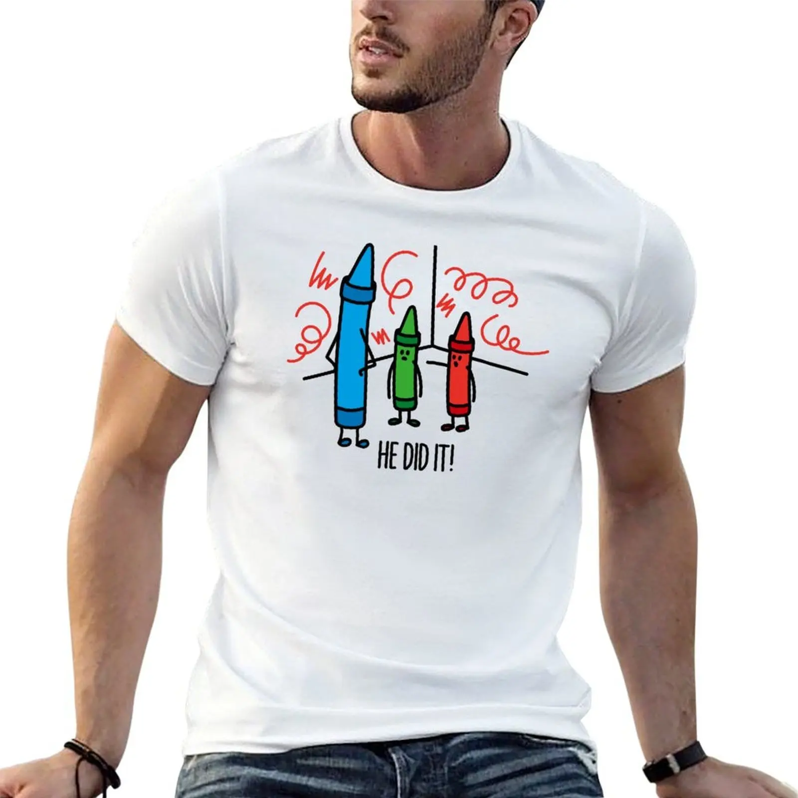 He did it - wasco crayons T-Shirt korean fashion summer top shirts graphic tee men