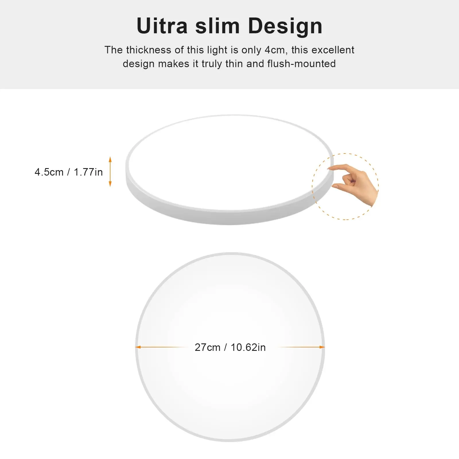 ضوء السقف LED Ø27cm، 24W 2400LM مصباح السقف، IP44 LED ضوء سقف الحمام، 6500K تركيبات الإضاءة البيضاء لغرفة النوم، الحمام #5