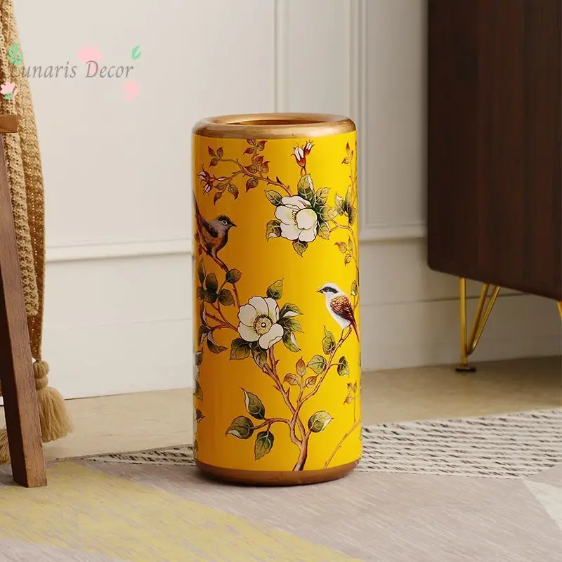 Floor-standing flower bucket, dried flower arrangement, storage bucket, living room light luxury vintage decorative flower